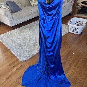 Vibrant Blue Satin Evening Dress